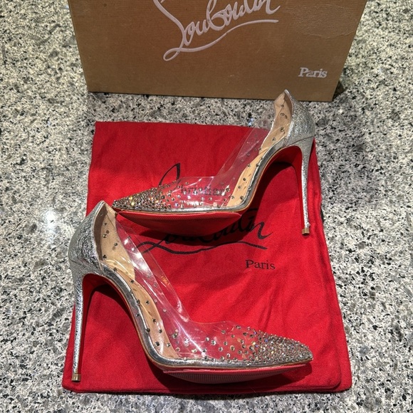 Christian Louboutin Degrastrass PVC 100/Specchio Rhinestone Clear/Silver Heels - Picture 7 of 14